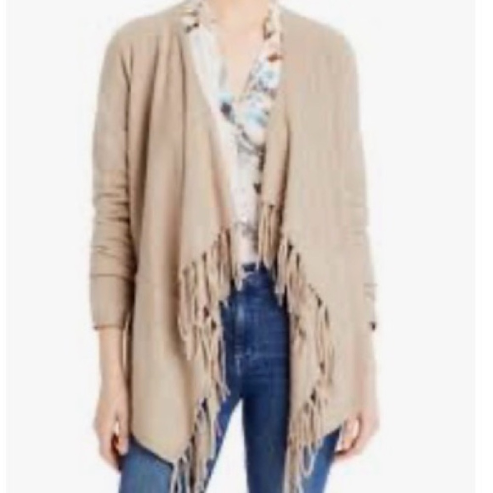 Repeat Chic Beige Fringe Trim Open Cardigan 44/XL
